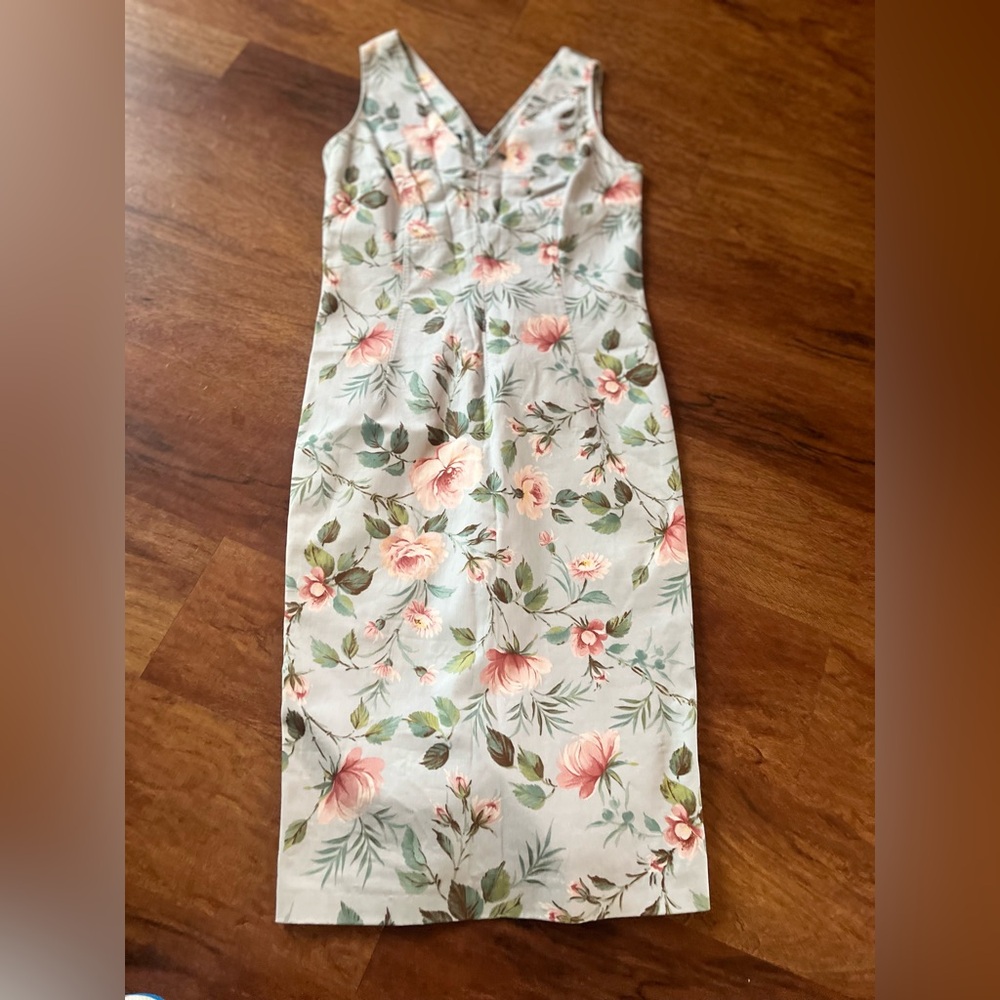 Dolce & Gabbana White Floral Midi Dress with Pink and Green Accents - Picture 2 of 16